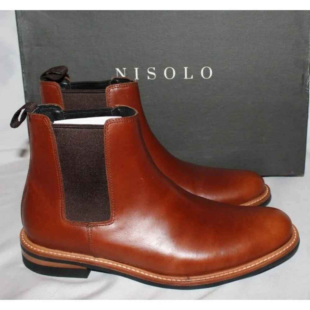 Nisolo Men's Marco Everyday Chelsea Leather Boots‎ Brandy $268 NEW